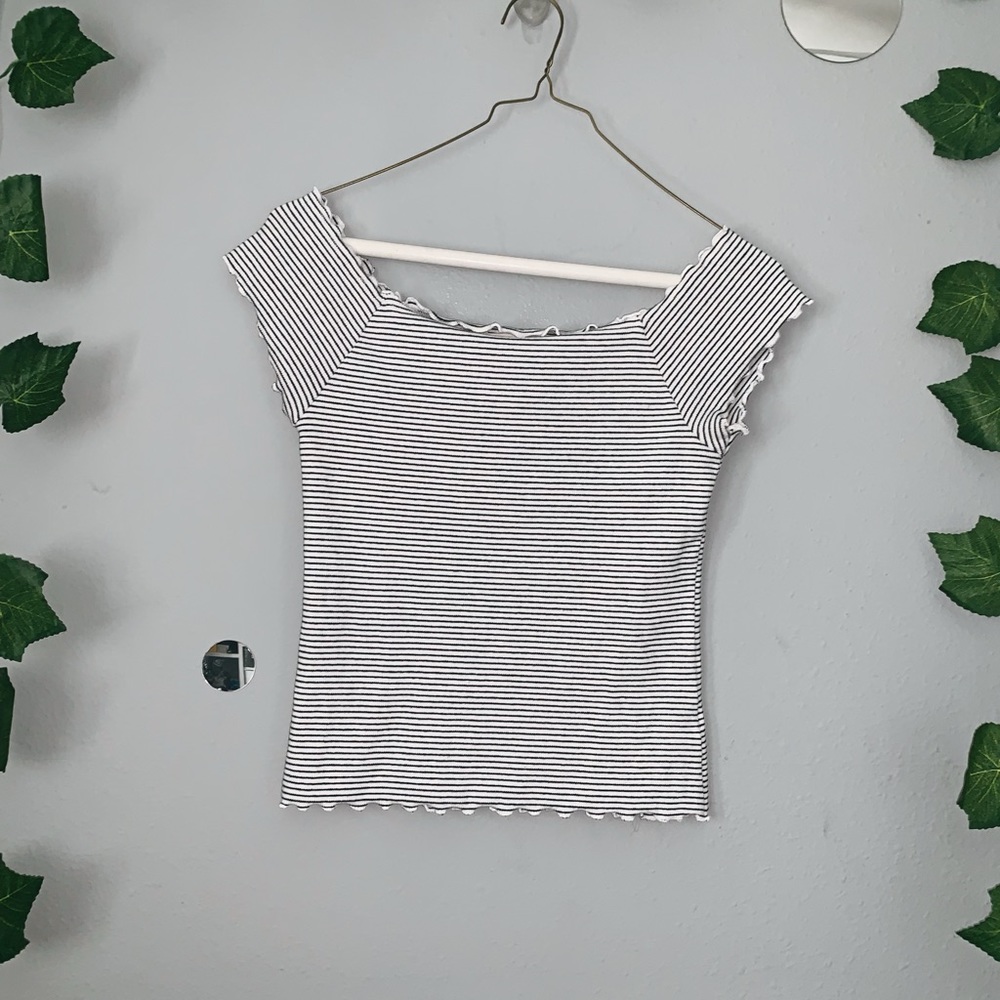 Ribbed Trim Striped Off the Shoulder Crop Top
